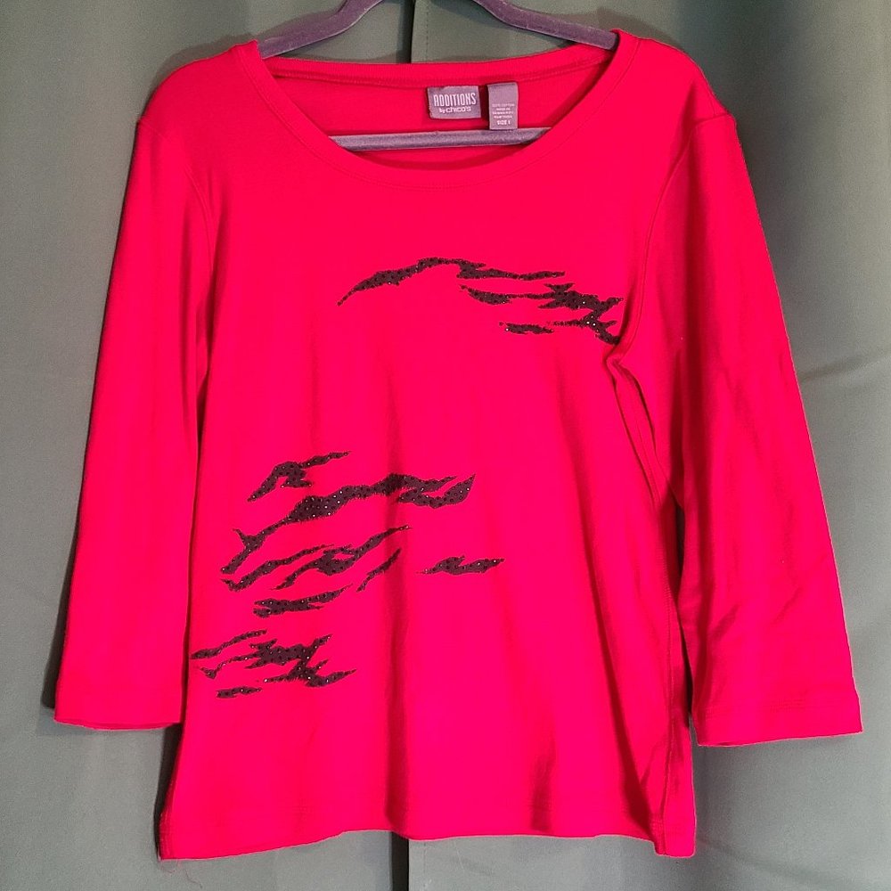Red Chico's knit top with gem embelishments